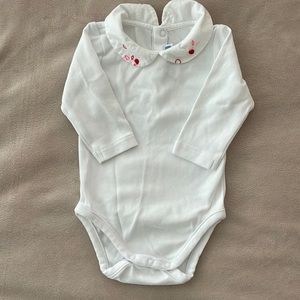 Jacadi baby girl white bodysuit with embroidered Peter Pan collar